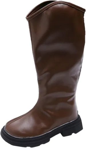 Leather Soft Long Boots For Childrens Boys Girls Kids 𝐖aterproof Sole Non Slip 𝗟ow Heel Shoes Outdoor Comfy Fashion