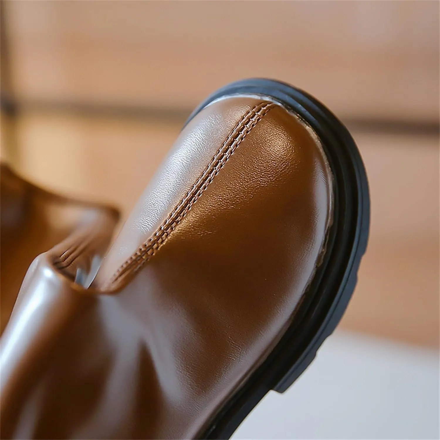 Leather Soft Long Boots For Childrens Boys Girls Kids 𝐖aterproof Sole Non Slip 𝗟ow Heel Shoes Outdoor Comfy Fashion