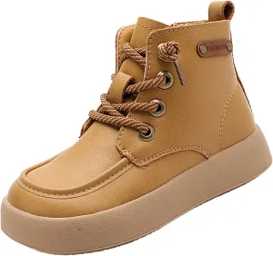 Leather Soft Snow Booties For Boys Kids Lace-Up Outdoor Sport Boots Shoes Fashion Casual 𝐖aterproof Flat Shoes