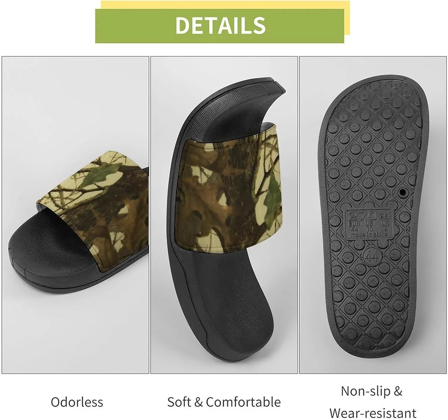 Leaves Camouflage Hunting Shower Shoes PVC Home Slippers Non-Slip Quick Drying Bathroom Slipper for Indoor And Outdoor