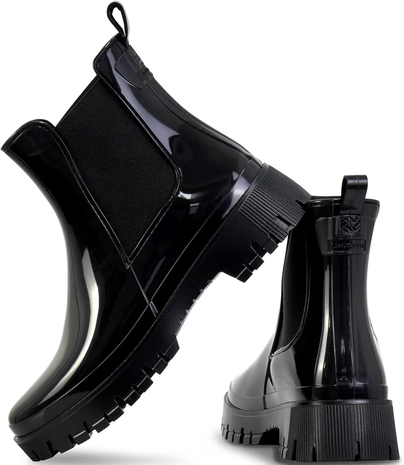 Lemon Jelly Short Rain Boots - Casual, Lemon-Scented Chelsea Boots - Water-Friendly Rain Shoes - Slip-On Ankle Platform Booties