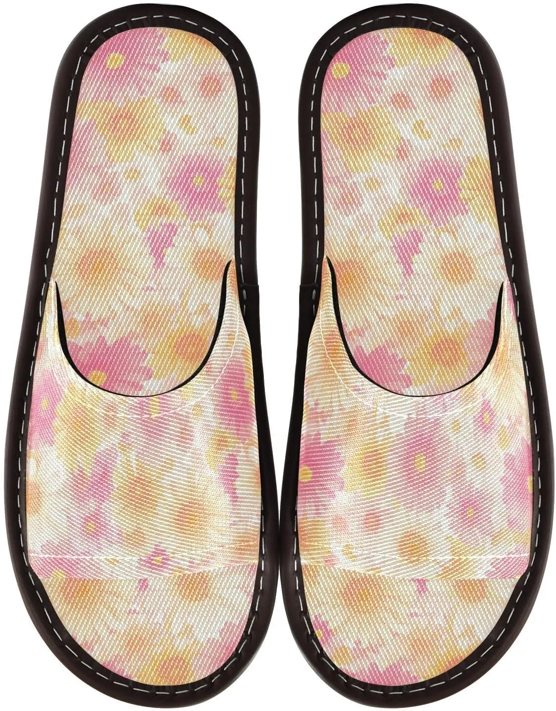 Light Pink Yellow Flowers Men Women Shower Slippers Summer Slides Sandals for Travel Beach Outdoor