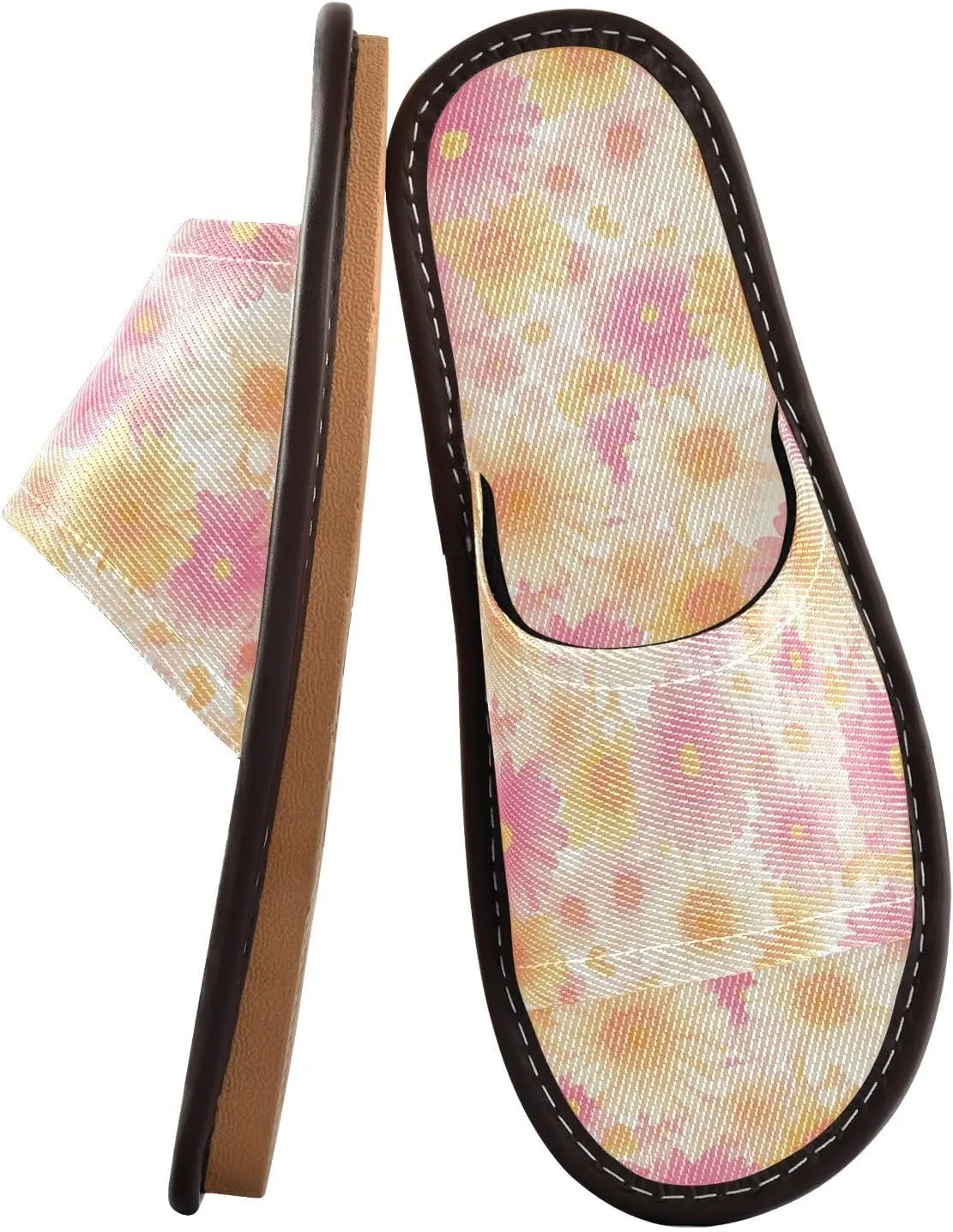 Light Pink Yellow Flowers Men Women Shower Slippers Summer Slides Sandals for Travel Beach Outdoor