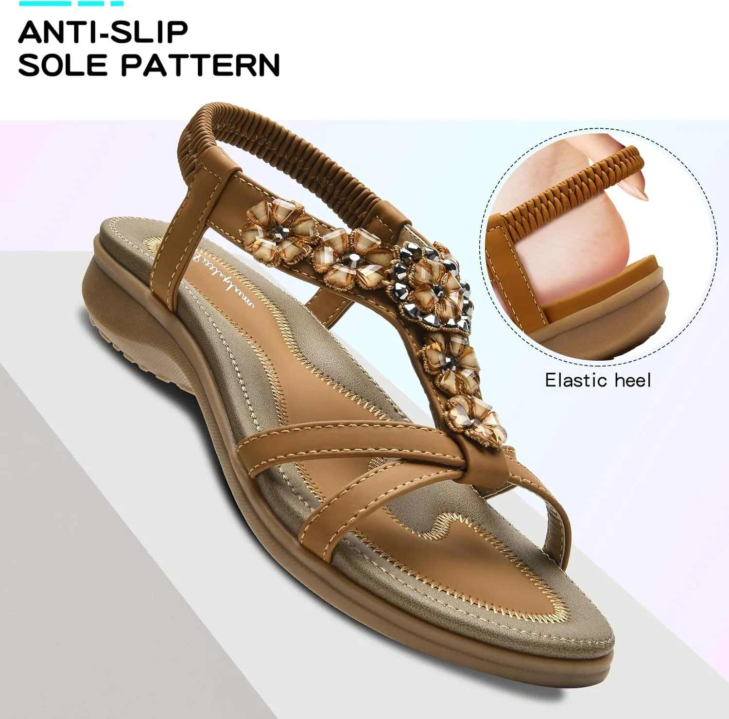 Littleplum Sandals Women Flat Dressy Sandal Summer Comfortable Slip-on Casual Beach Shoes Dress Bohemian Ankle Elastic Flats Sandals
