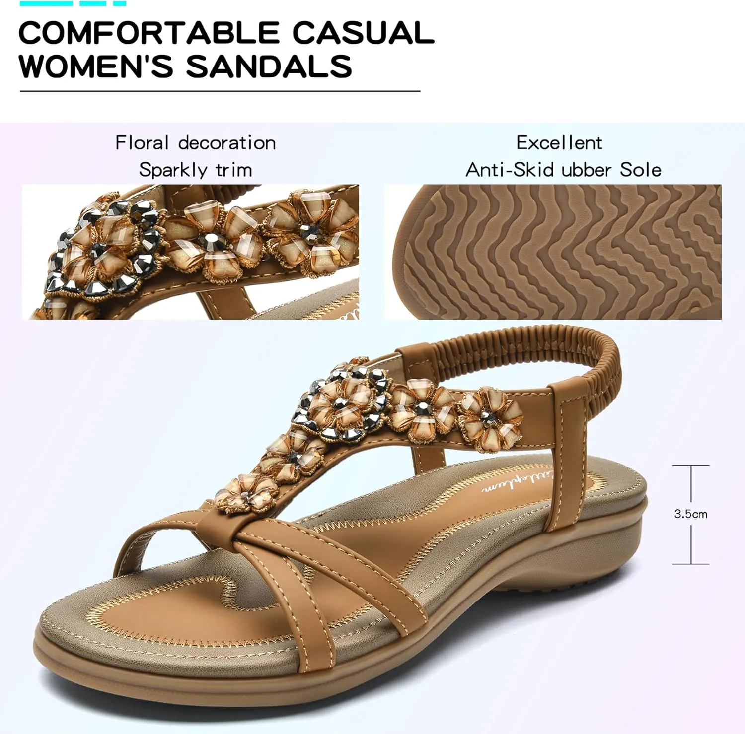 Littleplum Sandals Women Flat Dressy Sandal Summer Comfortable Slip-on Casual Beach Shoes Dress Bohemian Ankle Elastic Flats Sandals