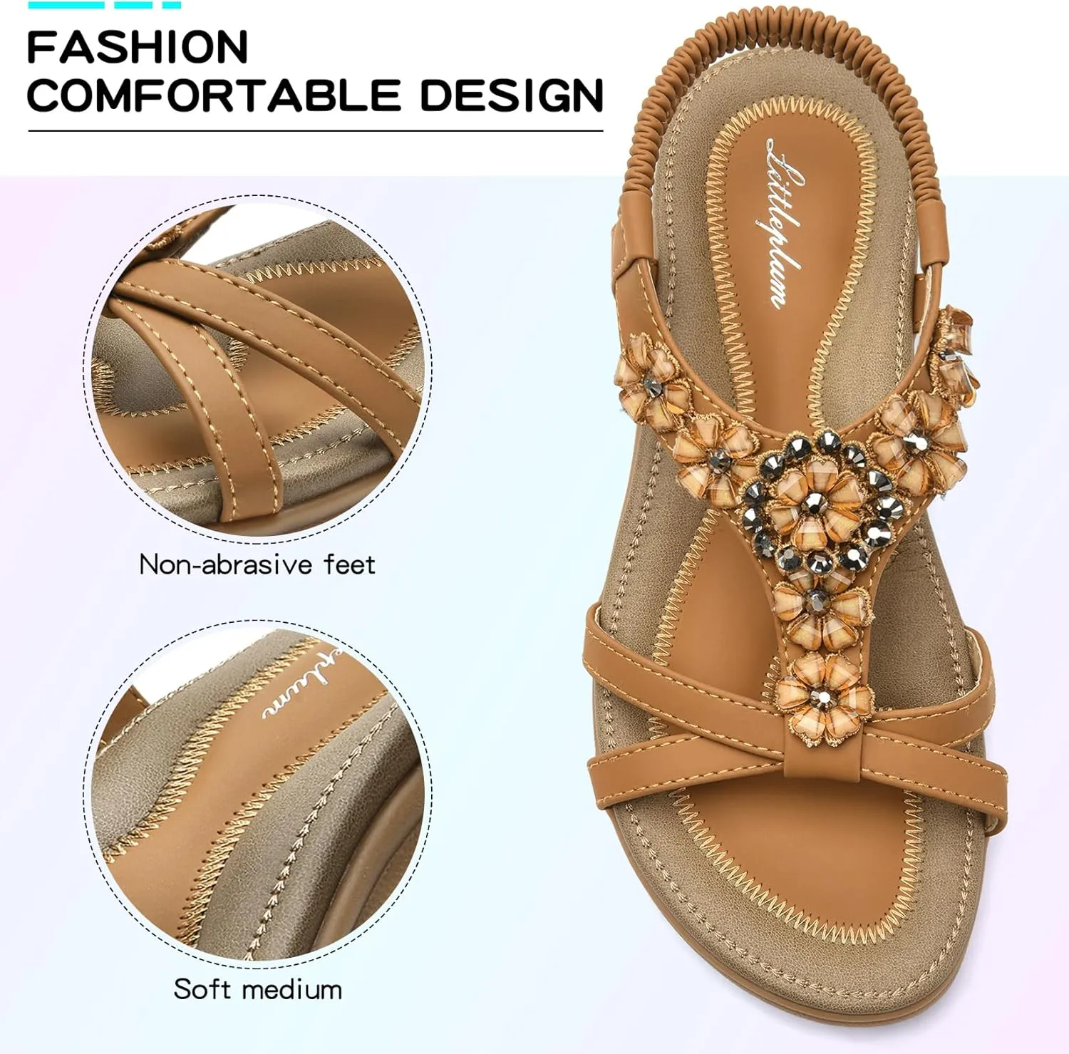 Littleplum Sandals Women Flat Dressy Sandal Summer Comfortable Slip-on Casual Beach Shoes Dress Bohemian Ankle Elastic Flats Sandals