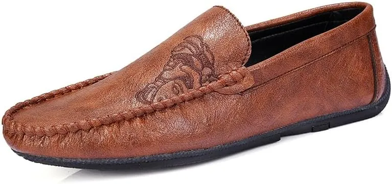 Loafers for Men Vegan Leather Floral Pattern Driving Style Loafer Lightweight Comfortable Anti-Slip Classic Slip-ons