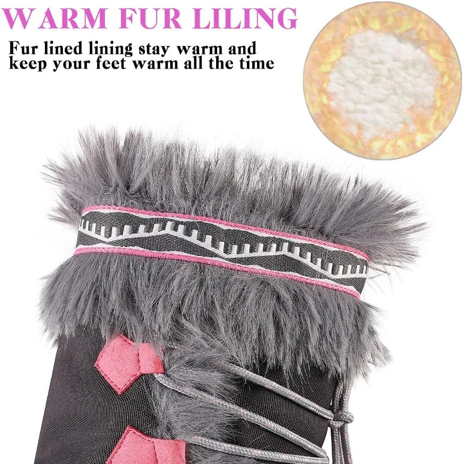 Lovee Cosee Winter Boots for Women Waterproof Warm Faux Fur Lined Snow Boots Mid Calf Platform Boots Anti-Slip Insulated Work Shoes