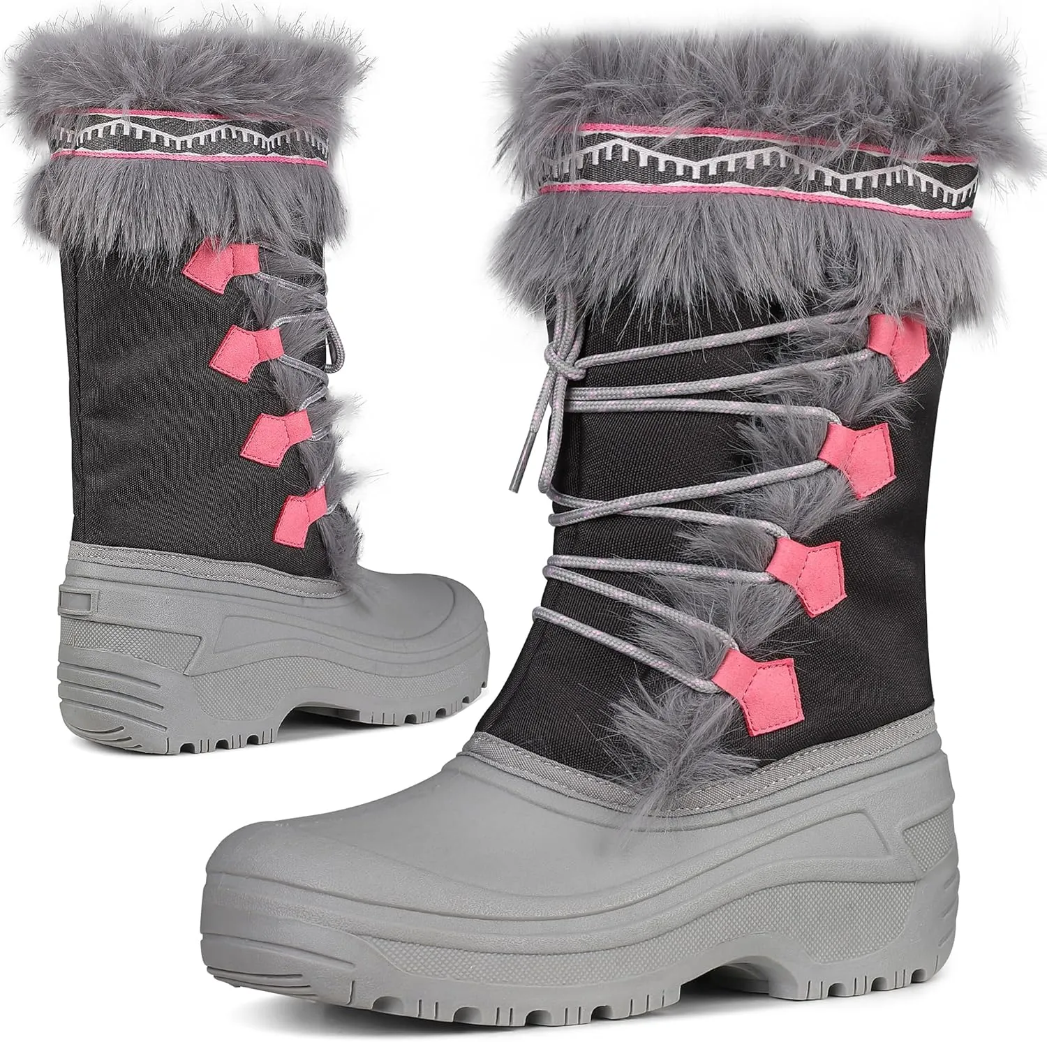 Lovee Cosee Winter Boots for Women Waterproof Warm Faux Fur Lined Snow Boots Mid Calf Platform Boots Anti-Slip Insulated Work Shoes