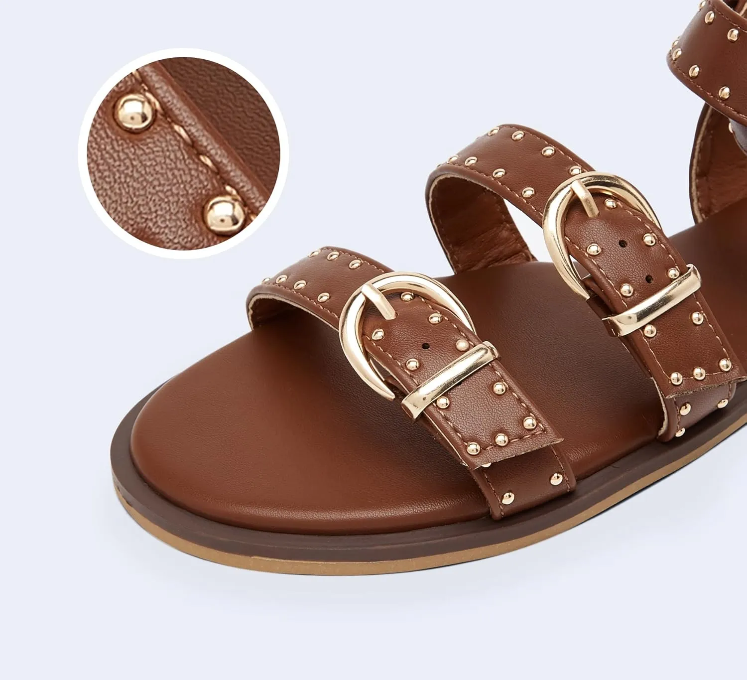 LUCKY STEP Women's Rhinestone Buckle Flat Sandals Open Toe Gladiator Casual Shoes Ankle Strap Summer Fisherman Sandal