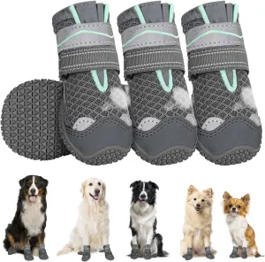 Lukovee Dog Booties, Breathable Dog Shoes for Large Medium Small Dogs Summer Hot Pavement, Adjustable Non-Slip Rubber Paw Protector for Hardwood Floors Outdoor Walking Hiking(GY, Size6)