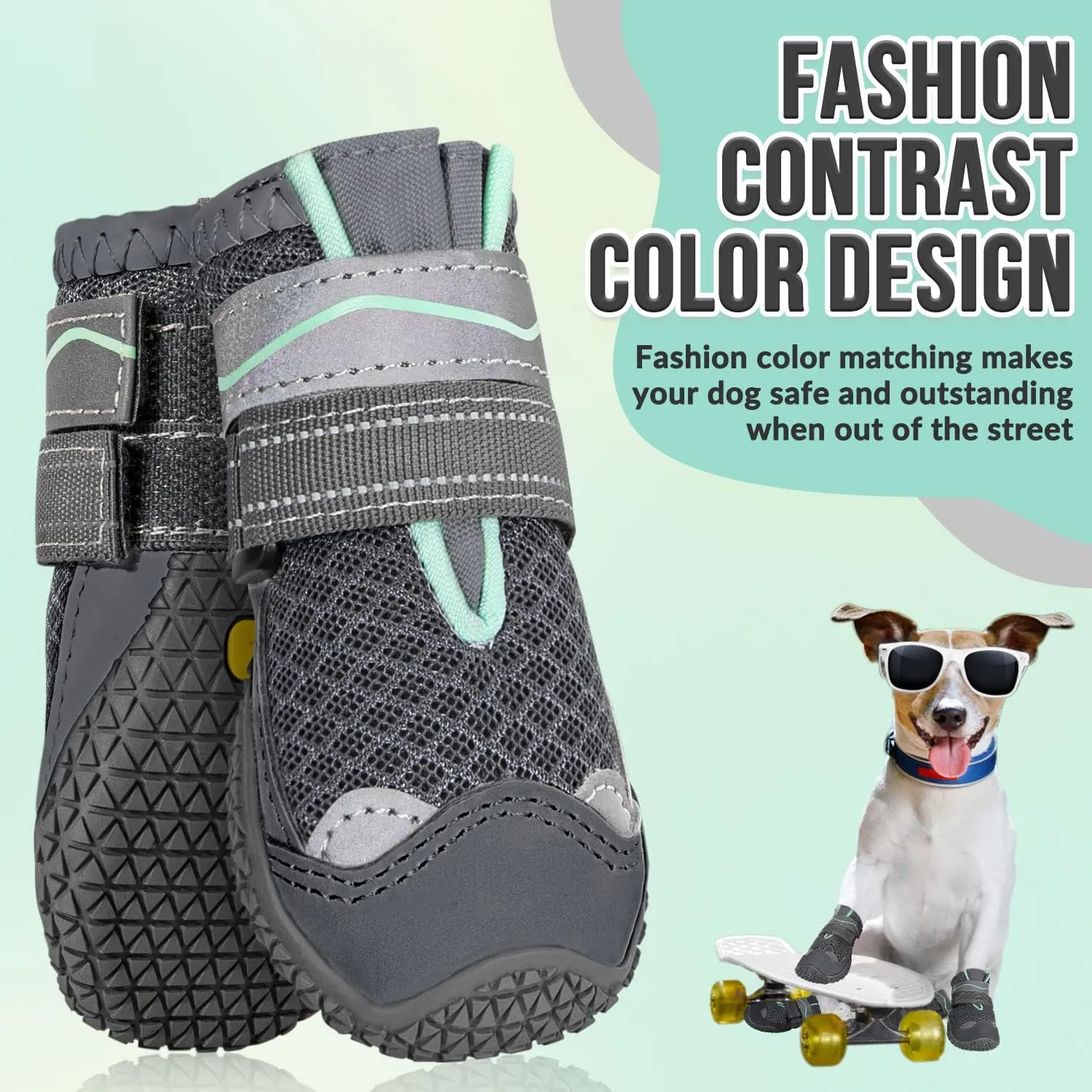 Lukovee Dog Booties, Breathable Dog Shoes for Large Medium Small Dogs Summer Hot Pavement, Adjustable Non-Slip Rubber Paw Protector for Hardwood Floors Outdoor Walking Hiking(GY, Size6)
