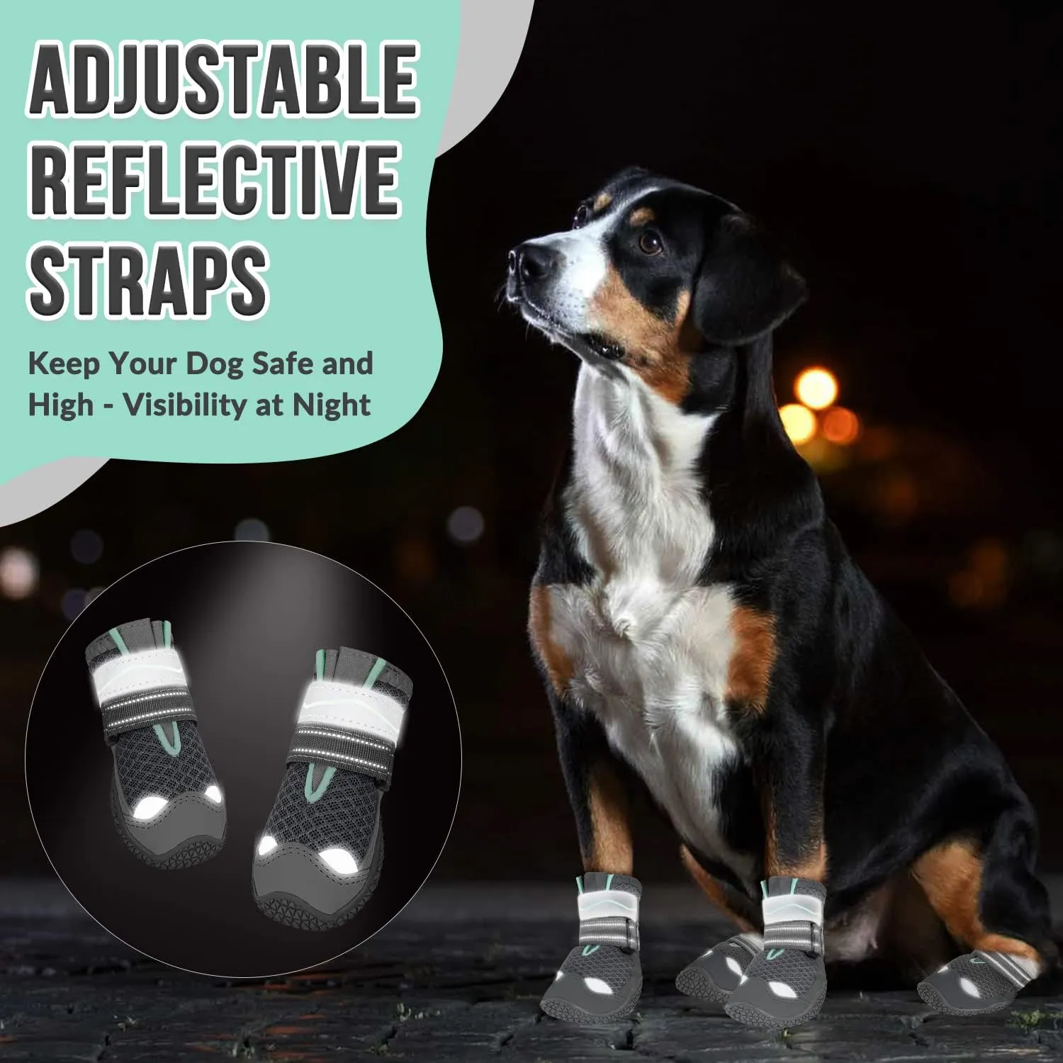 Lukovee Dog Booties, Breathable Dog Shoes for Large Medium Small Dogs Summer Hot Pavement, Adjustable Non-Slip Rubber Paw Protector for Hardwood Floors Outdoor Walking Hiking(GY, Size6)