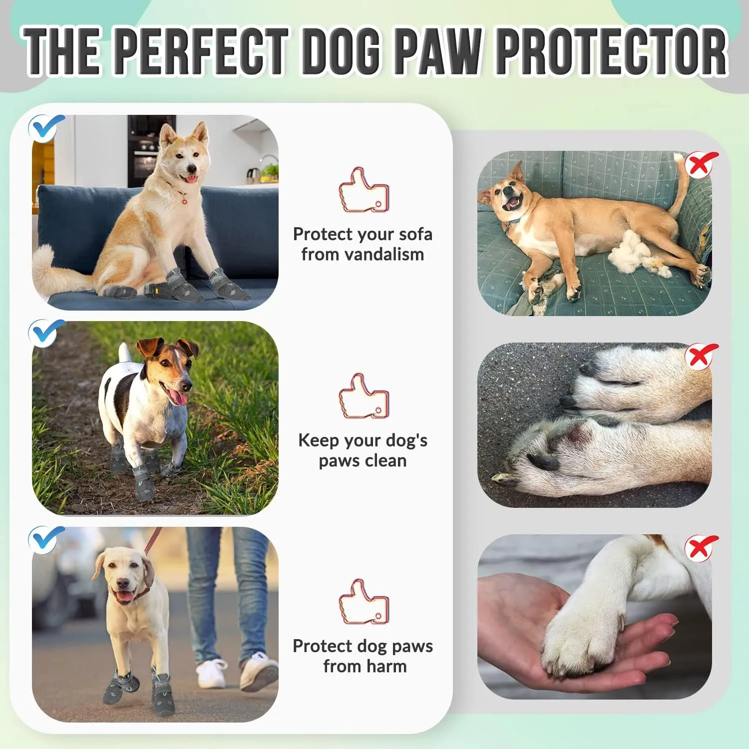 Lukovee Dog Booties, Breathable Dog Shoes for Large Medium Small Dogs Summer Hot Pavement, Adjustable Non-Slip Rubber Paw Protector for Hardwood Floors Outdoor Walking Hiking(GY, Size6)