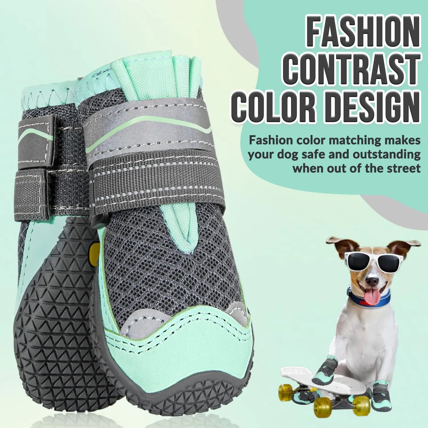 Lukovee Dog Booties, Waterproof Dog Shoes for Large Medium Small Dogs Summer Hot Pavement, Adjustable Non-Slip Rubber Paw Protector for Hardwood Floors Outdoor Walking Hiking(Green,Size 1)