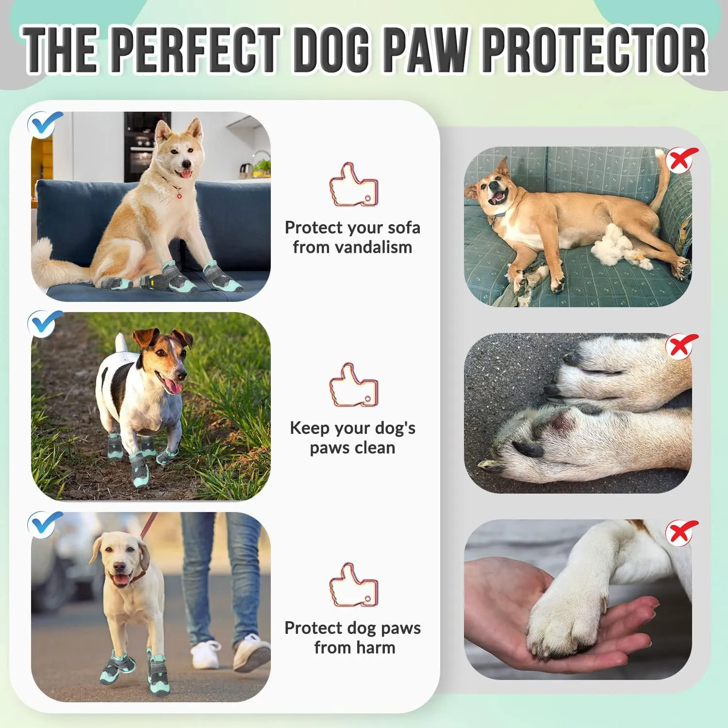 Lukovee Dog Booties, Waterproof Dog Shoes for Large Medium Small Dogs Summer Hot Pavement, Adjustable Non-Slip Rubber Paw Protector for Hardwood Floors Outdoor Walking Hiking(Green,Size 1)