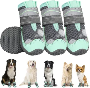 Lukovee Dog Booties, Waterproof Dog Shoes for Large Medium Small Dogs Summer Hot Pavement, Adjustable Non-Slip Rubber Paw Protector for Hardwood Floors Outdoor Walking Hiking(Green,Size 1)