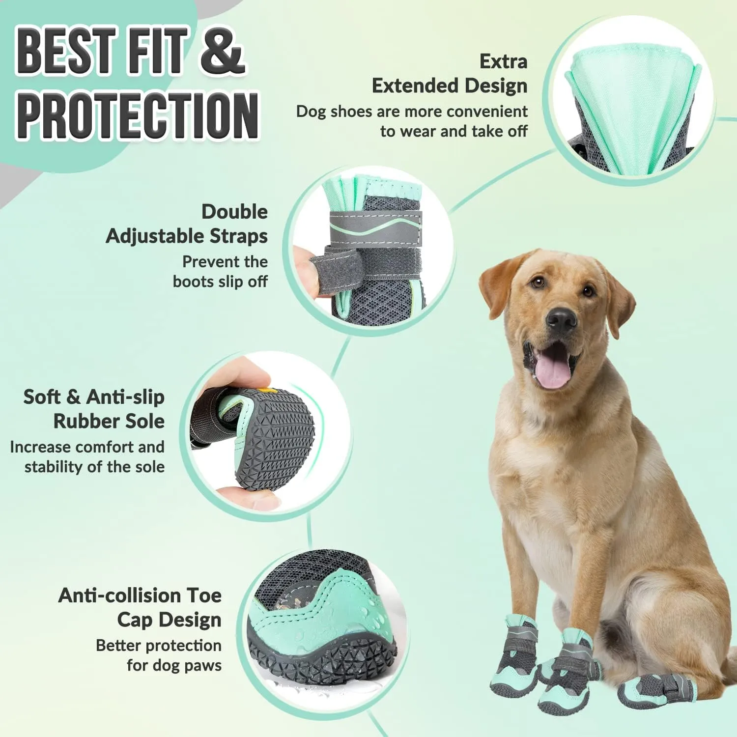 Lukovee Dog Booties, Waterproof Dog Shoes for Large Medium Small Dogs Summer Hot Pavement, Adjustable Non-Slip Rubber Paw Protector for Hardwood Floors Outdoor Walking Hiking(Green,Size 1)