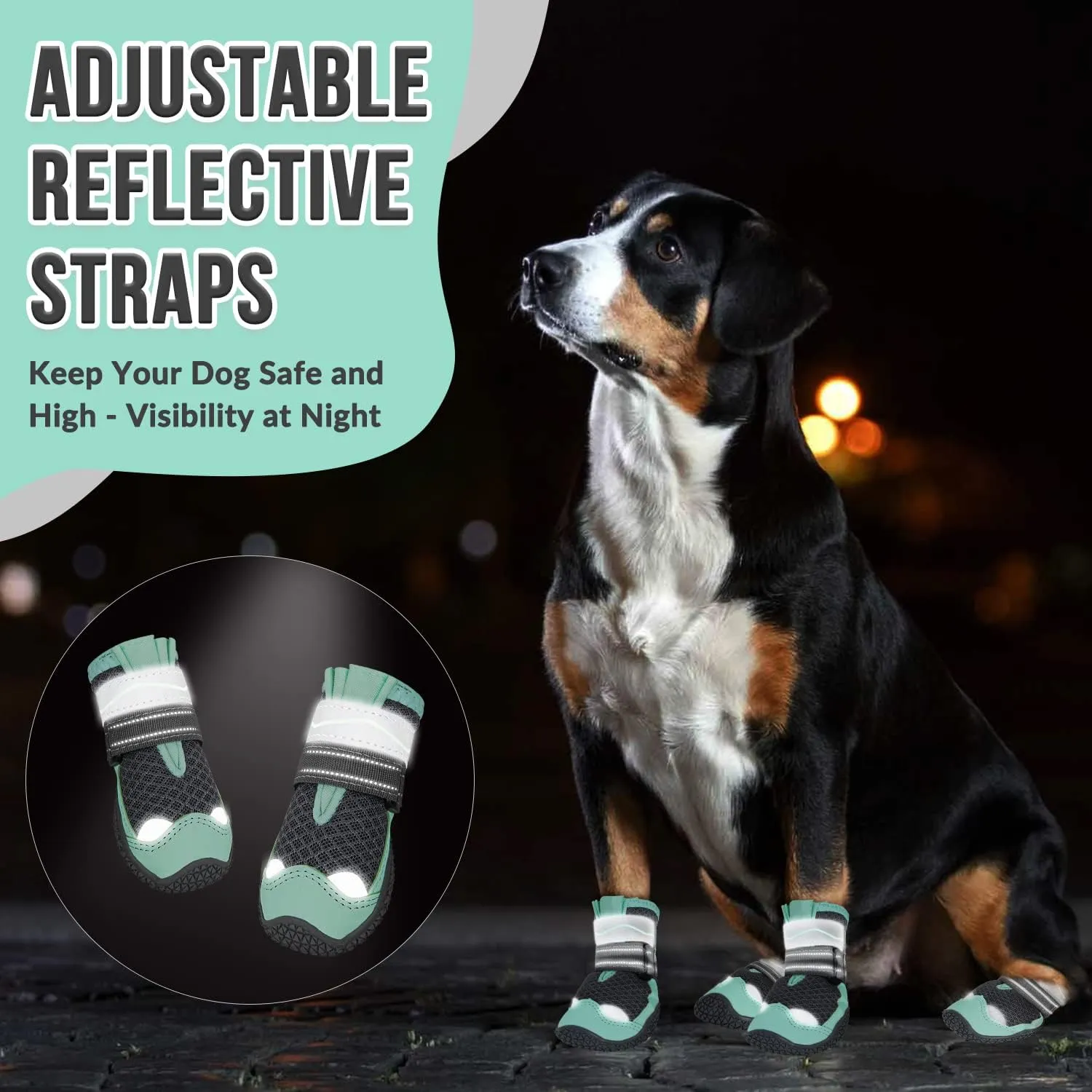 Lukovee Dog Booties, Waterproof Dog Shoes for Large Medium Small Dogs Summer Hot Pavement, Adjustable Non-Slip Rubber Paw Protector for Hardwood Floors Outdoor Walking Hiking(Green,Size 1)