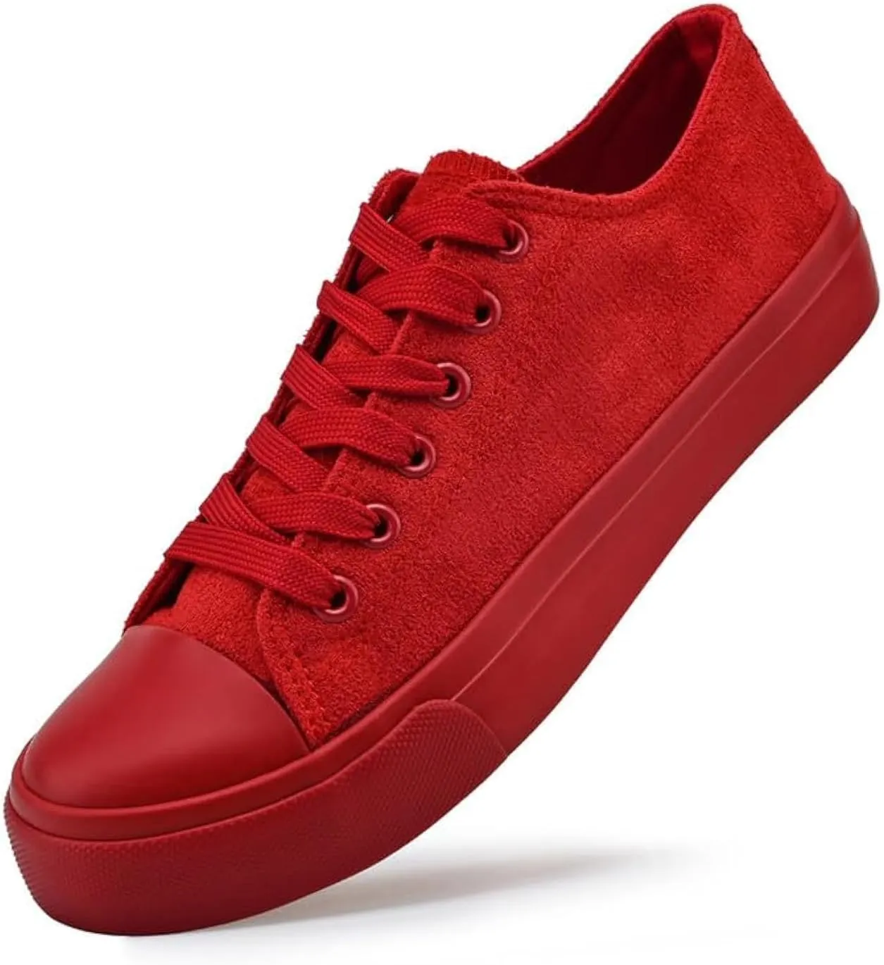 LUMUBBY Women's Canvas Fashion Sneakers, Red, Casual, Walking, Flat Sole, Lace-Up, All Seasons