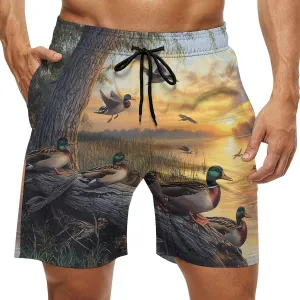 Mallard Ducks Lake Mens Swim Trunks Quick Dry Board Shorts Casual Swimsuit