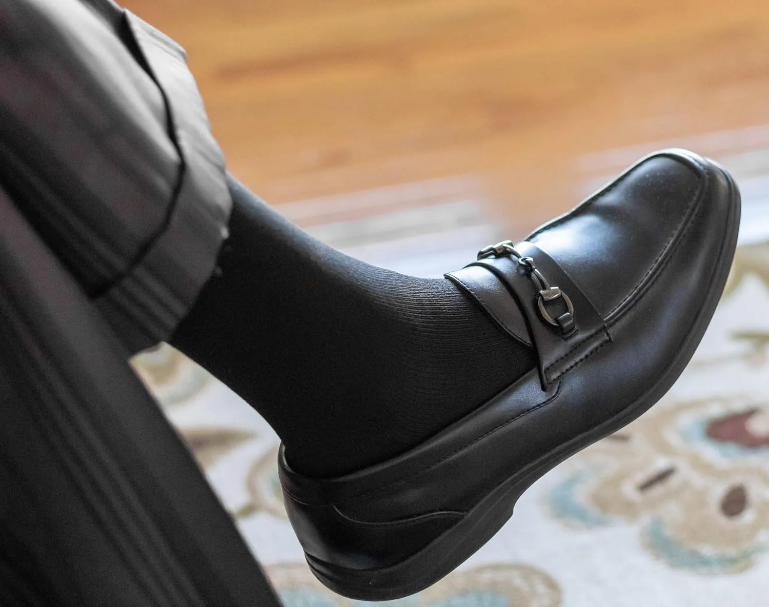 Mark Elliot Black Ribbed Crew Size Bamboo Dress Socks Natural Fiber, Highly Durable, Odor-Free (Size 10-13, Shoe Size 6-12)
