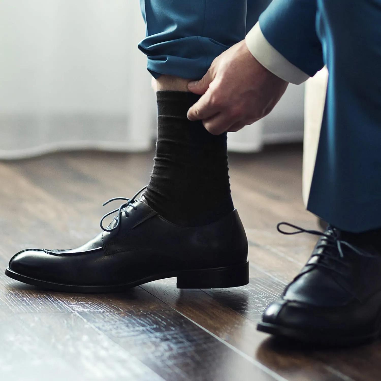 Mark Elliot Black Ribbed Crew Size Bamboo Dress Socks Natural Fiber, Highly Durable, Odor-Free (Size 10-13, Shoe Size 6-12)