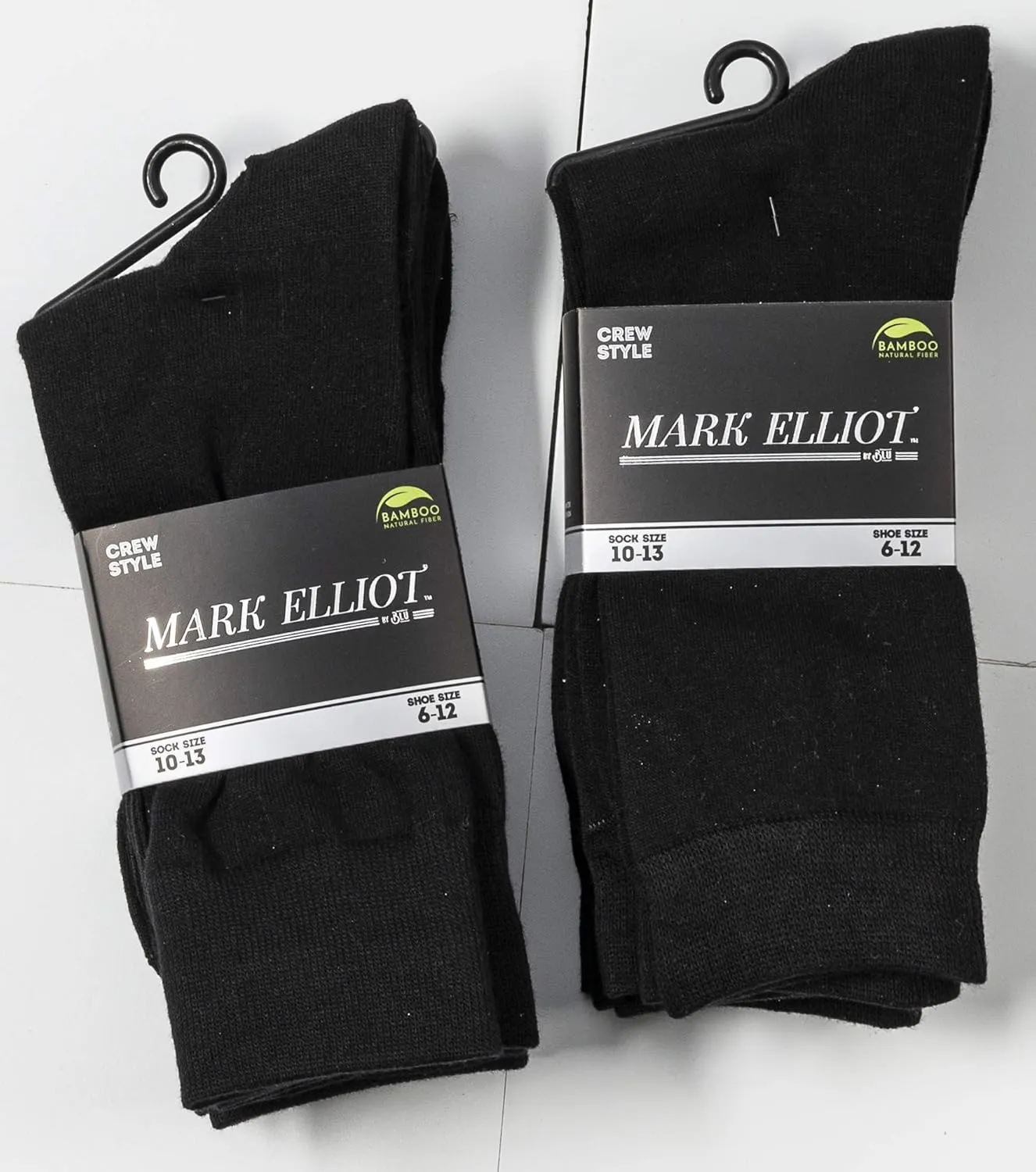 Mark Elliot Black Ribbed Crew Size Bamboo Dress Socks Natural Fiber, Highly Durable, Odor-Free (Size 10-13, Shoe Size 6-12)