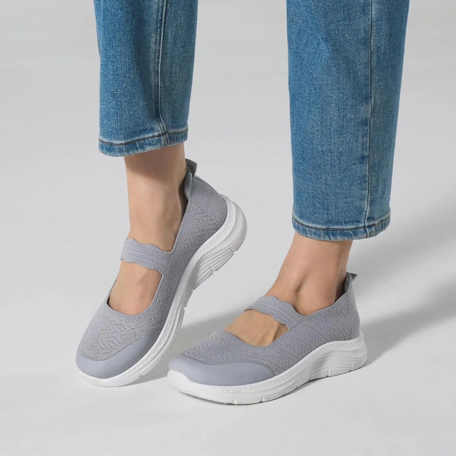 Mary Jane Flats Comfortable Lightweight Walking Shoes Breathable Non Slip Dressy Casual Knit Flats for Women