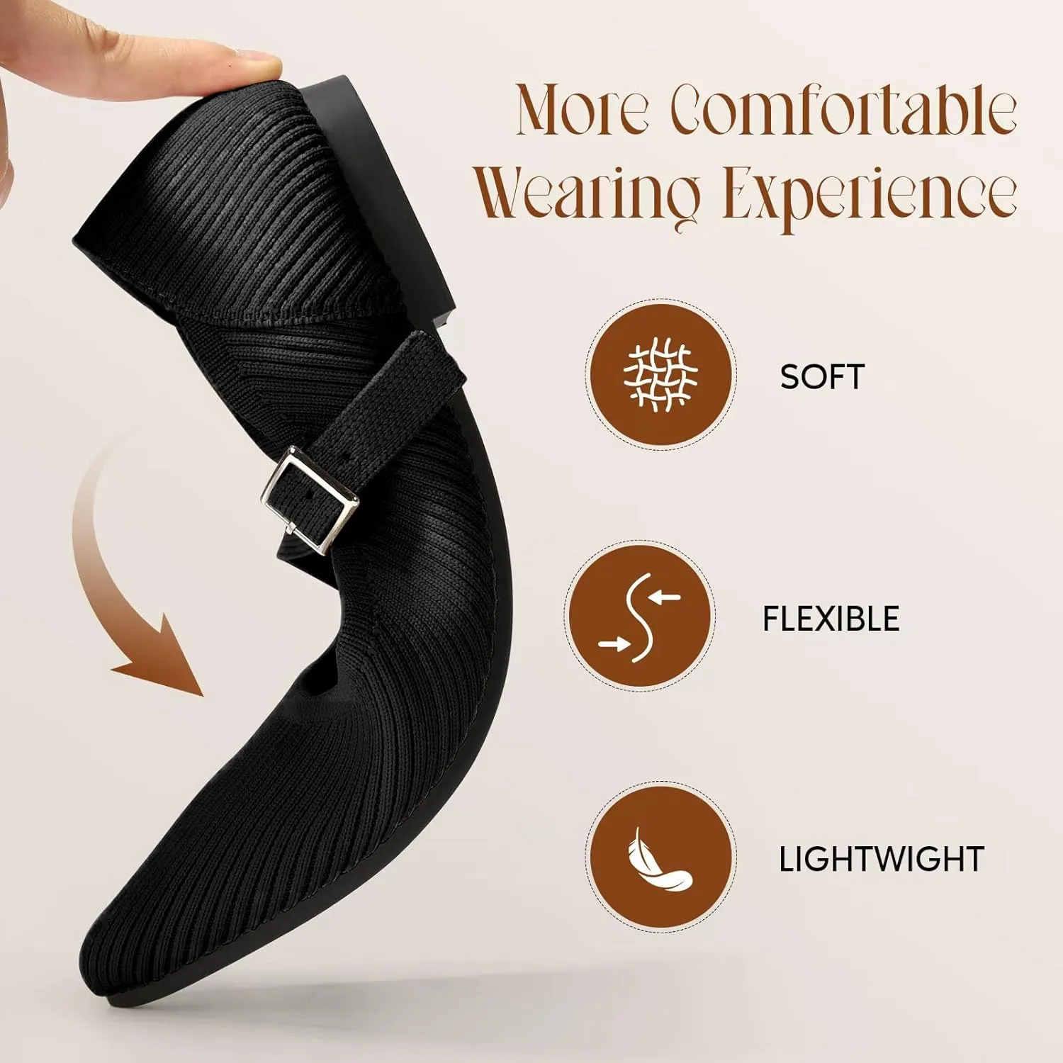 Mary Jane Flats Shoes Women Pointed Toe Ballet Flats Dressy Flats for Women Knit Flats Comfort Breathable Lightweight Washable Flats Shoes