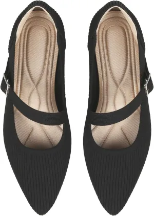 Mary Jane Flats Shoes Women Pointed Toe Ballet Flats Dressy Flats for Women Knit Flats Comfort Breathable Lightweight Washable Flats Shoes