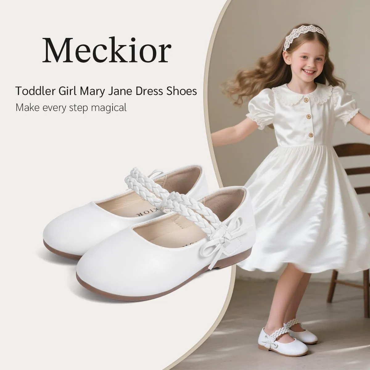 Meckior Toddler Little Girl Mary Jane Dress Shoes Ballet Flats for Girl Party School Shoes Bowknot Princess Shoes