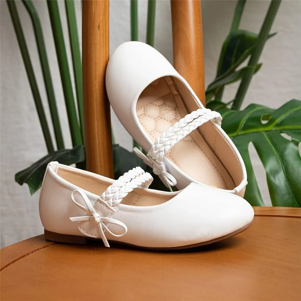 Meckior Toddler Little Girl Mary Jane Dress Shoes Ballet Flats for Girl Party School Shoes Bowknot Princess Shoes