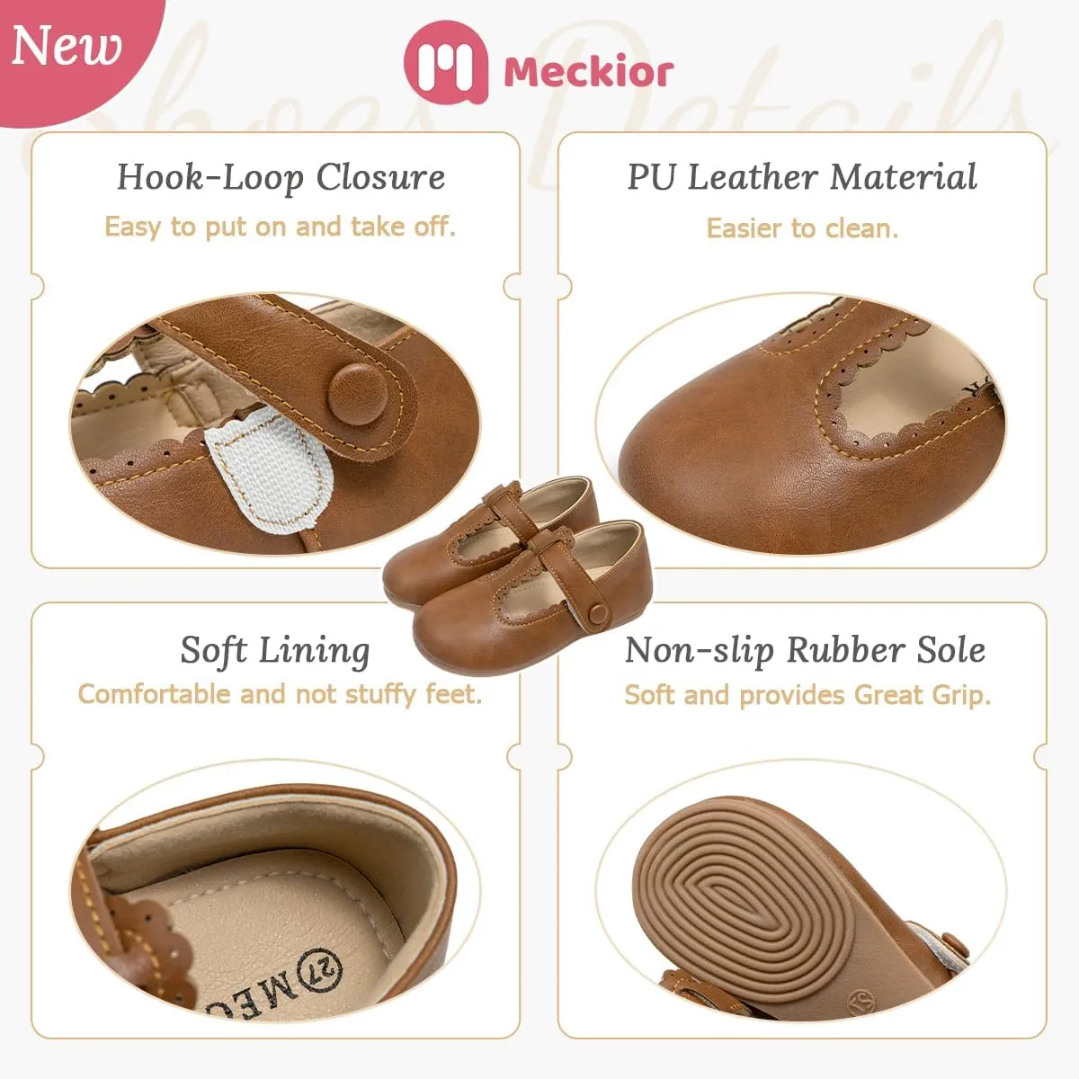 Meckior Toddler Little Girl Mary Jane Dress Shoes Ballet Flats for Girl Party School Shoes Bowknot Princess Shoes