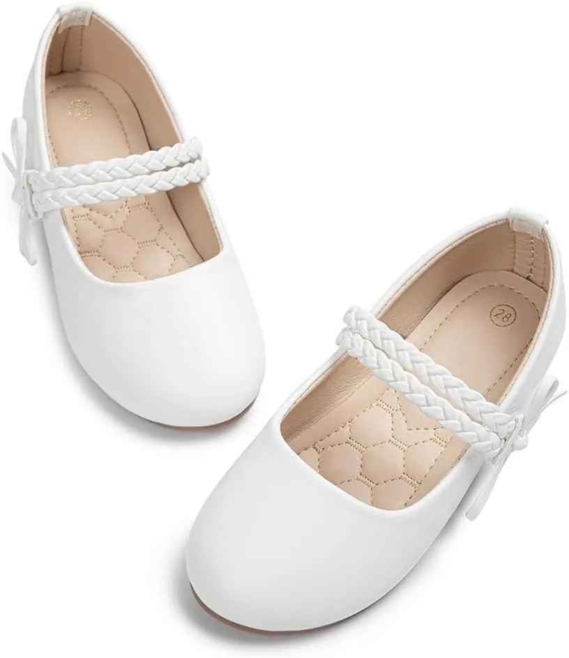 Meckior Toddler Little Girl Mary Jane Dress Shoes Ballet Flats for Girl Party School Shoes Bowknot Princess Shoes