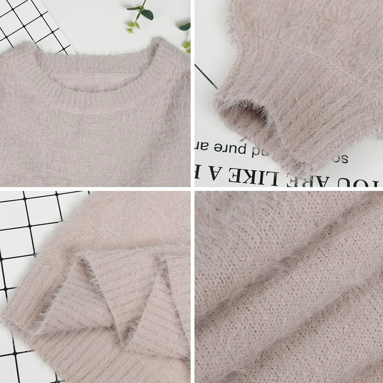 Meenew Women's Furry Pullover Sweater Dress Loose Oversized Long Knitted Tops