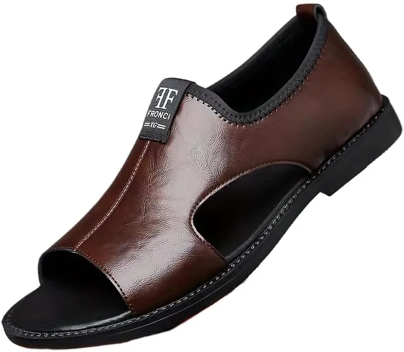 Men's Casual Slip-On Sandals - Black Open Toe Shoes with Rubber Sole, Comfortable for Spring/Summer Outdoor Wear, Strappy Sandals