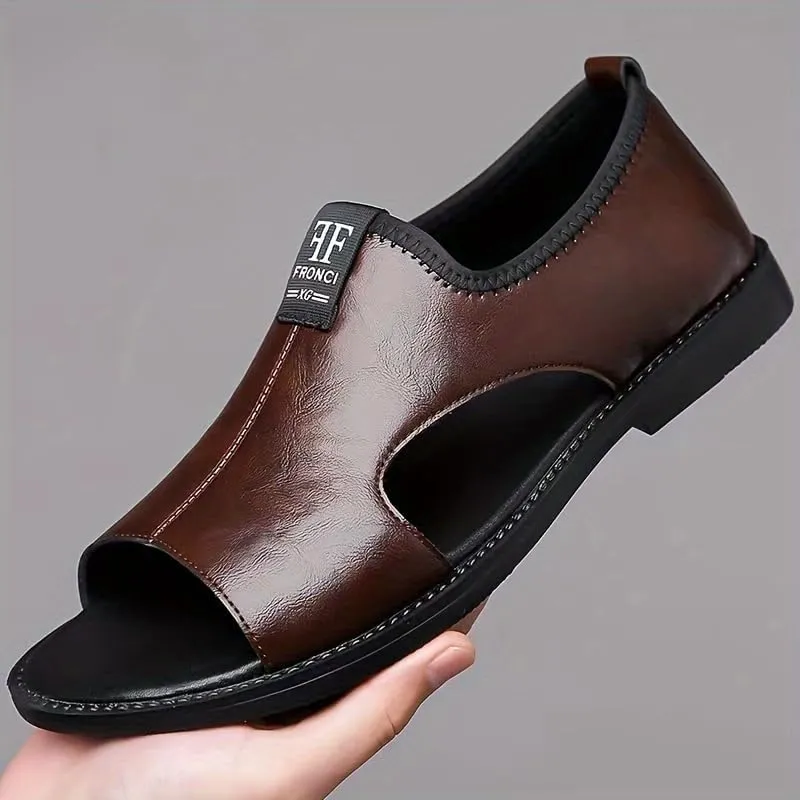 Men's Casual Slip-On Sandals - Black Open Toe Shoes with Rubber Sole, Comfortable for Spring/Summer Outdoor Wear, Strappy Sandals