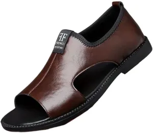 Men's Casual Slip-On Sandals - Black Open Toe Shoes with Rubber Sole, Comfortable for Spring/Summer Outdoor Wear, Strappy Sandals