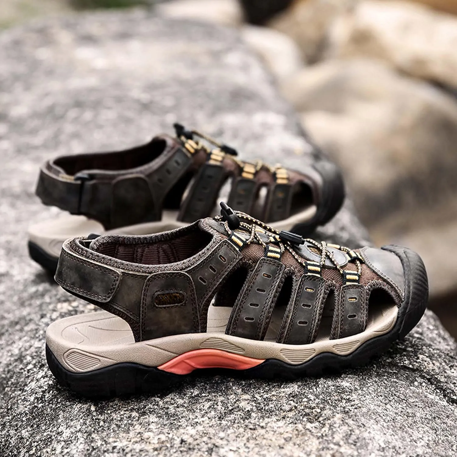 Men's Closed Toe Sport Sandals Summer Waterproof Walking Sandals Quick Dry Water Sandals Lightweight Beach Swimming Fisherman Shoes-5-14 US Size