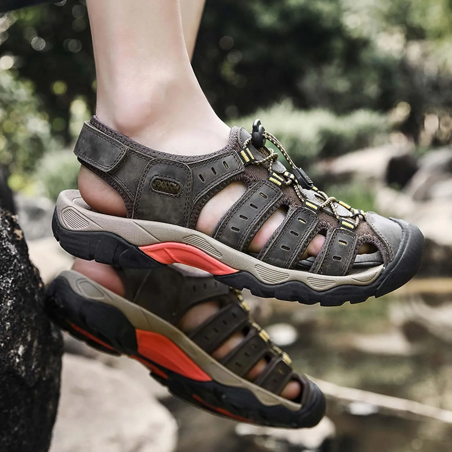 Men's Closed Toe Sport Sandals Summer Waterproof Walking Sandals Quick Dry Water Sandals Lightweight Beach Swimming Fisherman Shoes-5-14 US Size