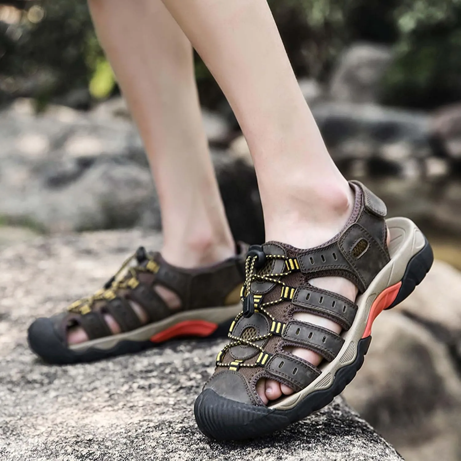Men's Closed Toe Sport Sandals Summer Waterproof Walking Sandals Quick Dry Water Sandals Lightweight Beach Swimming Fisherman Shoes-5-14 US Size