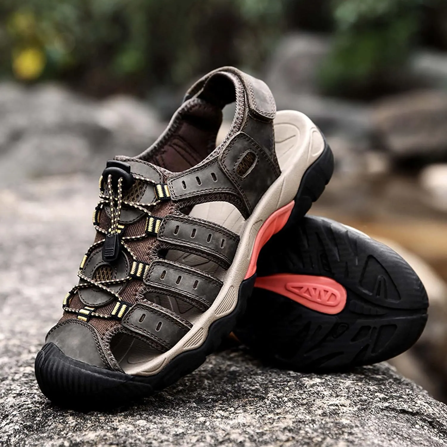 Men's Closed Toe Sport Sandals Summer Waterproof Walking Sandals Quick Dry Water Sandals Lightweight Beach Swimming Fisherman Shoes-5-14 US Size