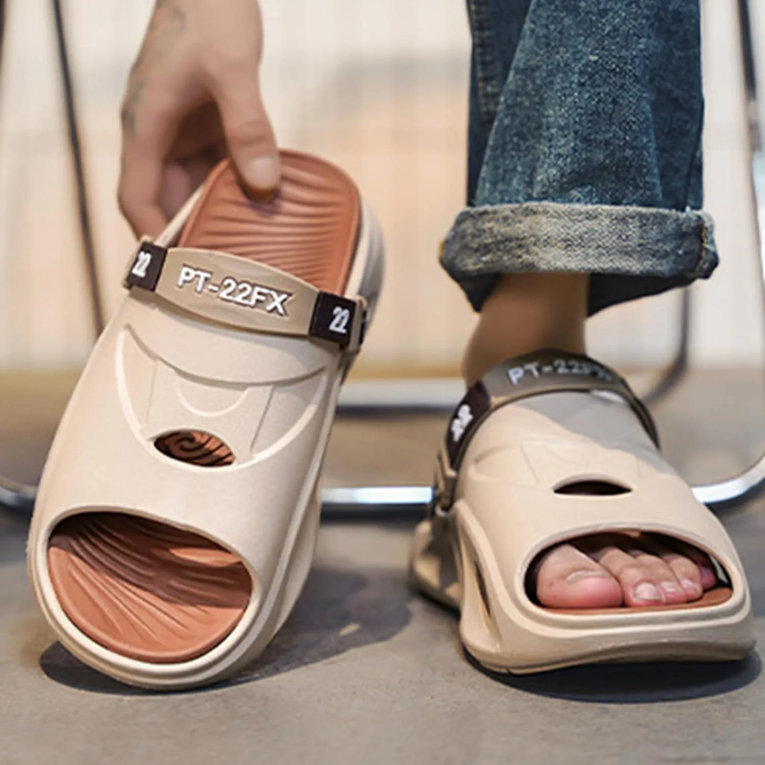 Men's Fashion EVA Slippers, Non-slip Quick Dry Open Toe Slippers, Indoor Outdoor Walking, Men's Summer Beach Slippers Sandals Dual Use