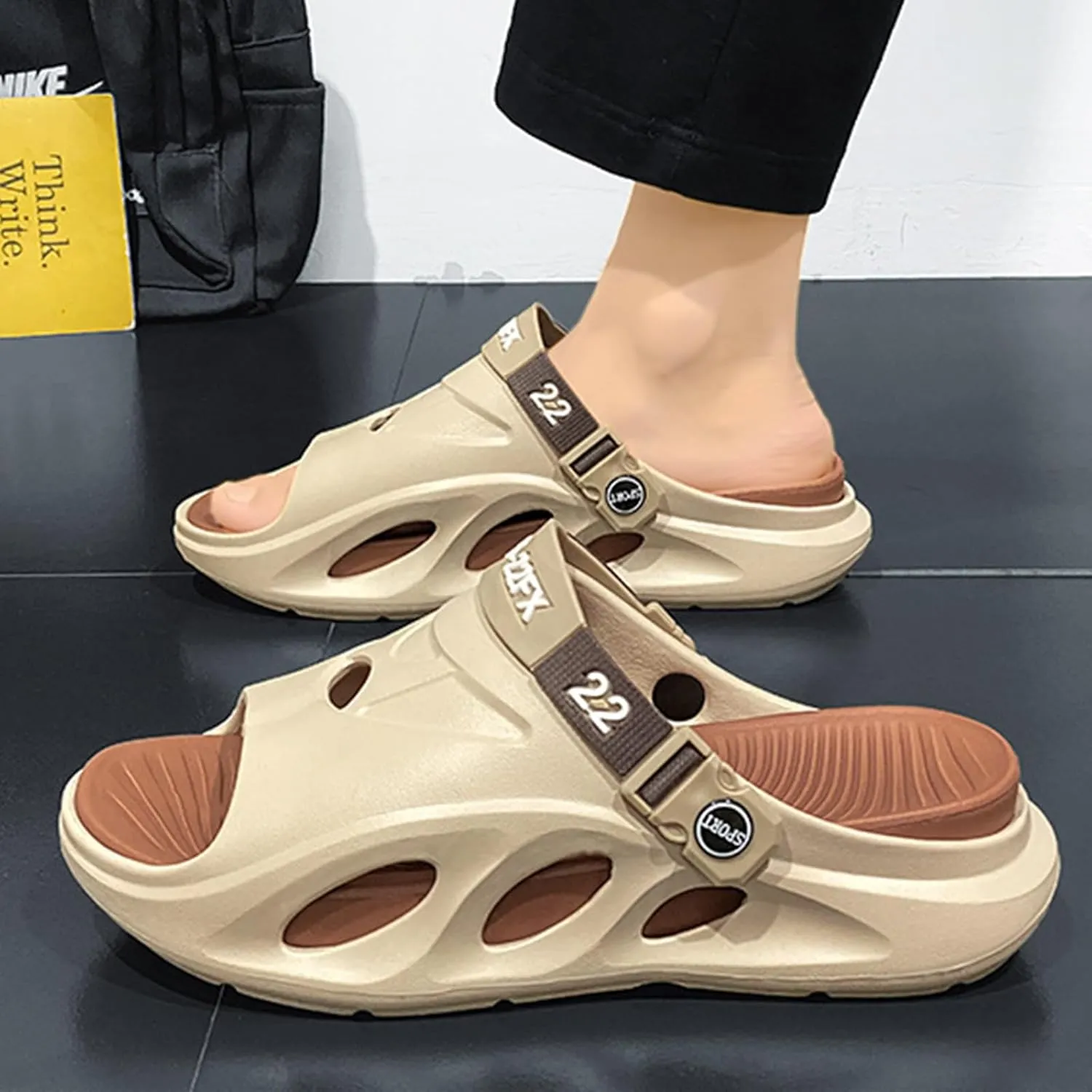 Men's Fashion EVA Slippers, Non-slip Quick Dry Open Toe Slippers, Indoor Outdoor Walking, Men's Summer Beach Slippers Sandals Dual Use