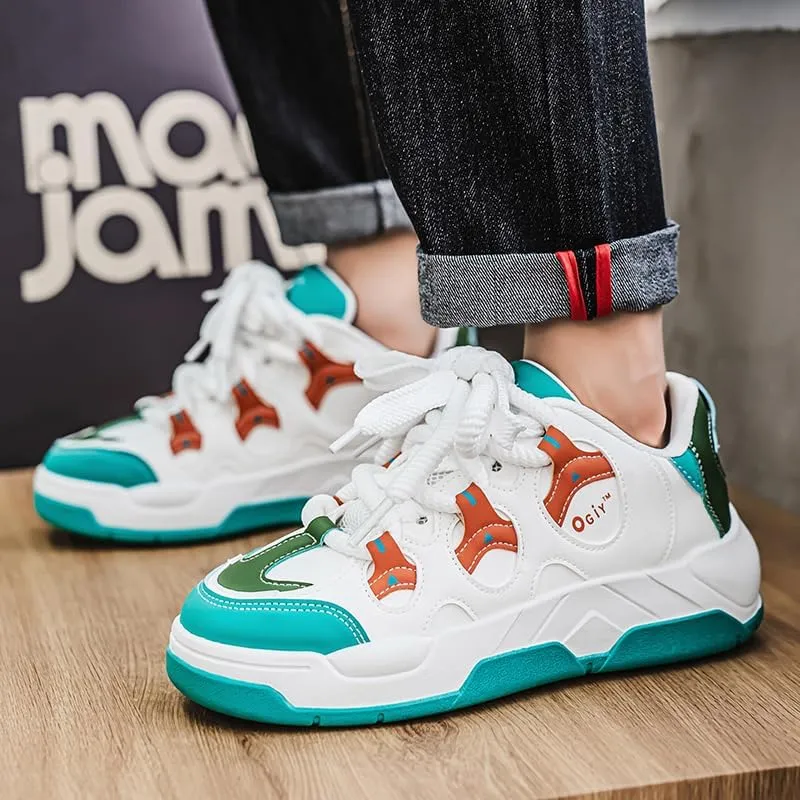 Men's Fashion Street Style Thick Soled Skateboard Shoes, Comfortable Non-Slip Durable Lace-up Sneakers, Suitable for Men's Outdoor Activities for All Seasons Shoes Size 6.5-10