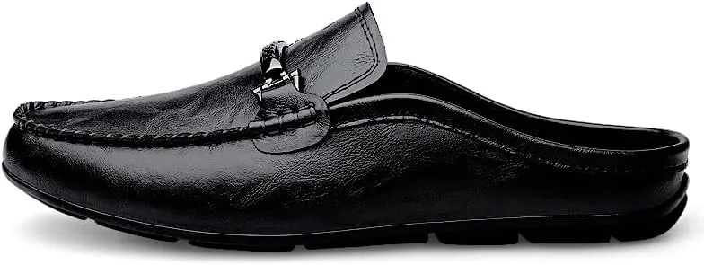 Men's Leather Slip-On Loafers, Half Shoes,Backless Moccasin, Casual Driving Shoes, Brown, Black
