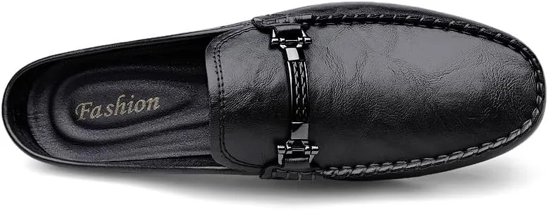 Men's Leather Slip-On Loafers, Half Shoes,Backless Moccasin, Casual Driving Shoes, Brown, Black