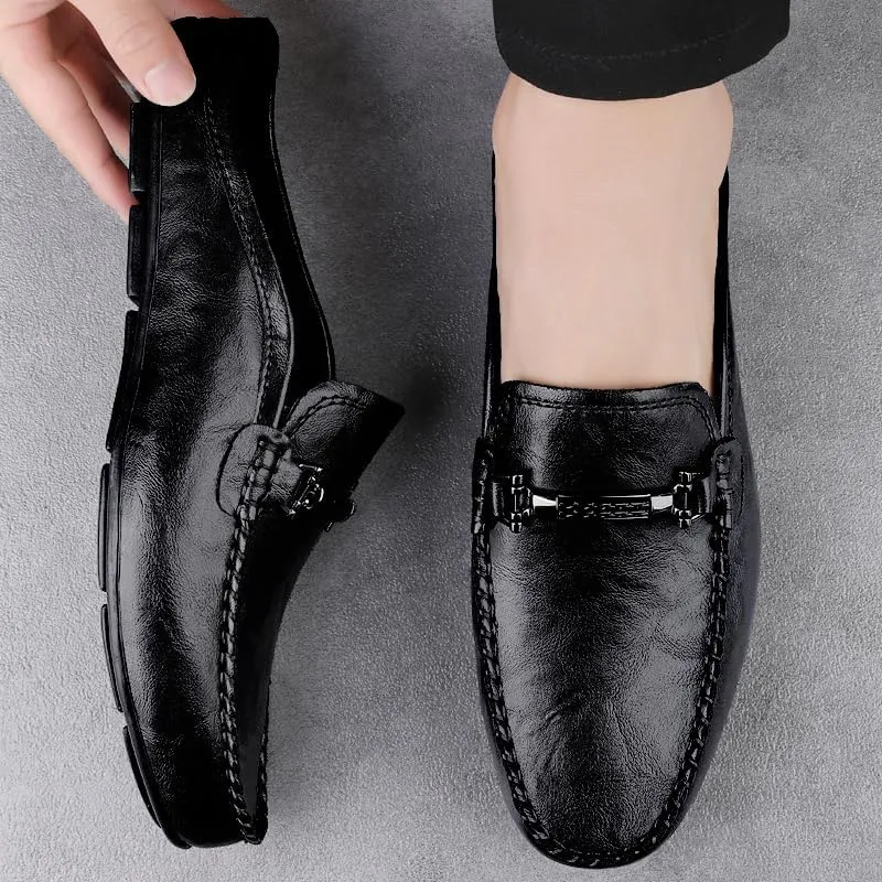 Men's Leather Slip-On Loafers, Half Shoes,Backless Moccasin, Casual Driving Shoes, Brown, Black