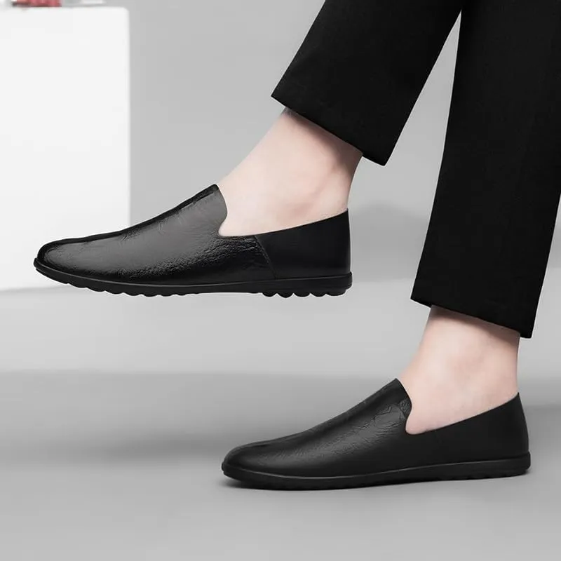 Mens Loafers Shoe Round Toe PU Leather Crocodile Print Smoking Shoes Flexible Slip Resistant Anti-Slip Casual Slip-on